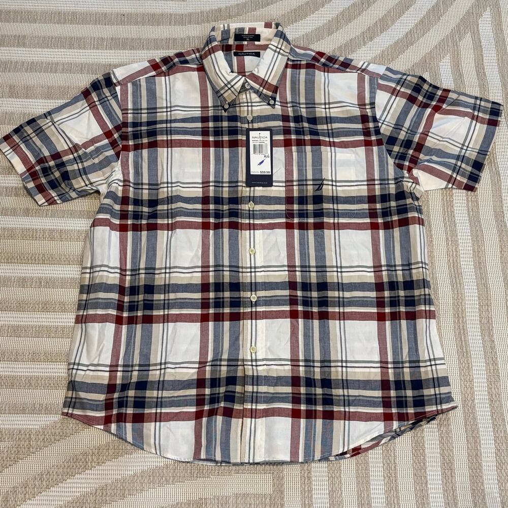 Nautica NWT Men's XL Casual Button Down Short Sleeve MSRP $60